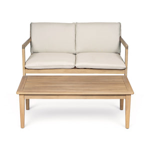 Outdoor Acacia Wood Loveseat with Coffee Table, Light Teak Frame