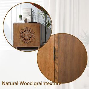 Rustic Hand-Carved Wooden 2-Door Cabinet