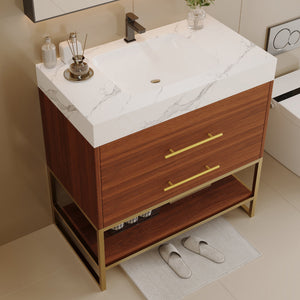 29.9" Modern Free-standing Bathroom Vanity with Sintered Stone Top
