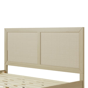 Solid Wood Platform King Bed With Rattan