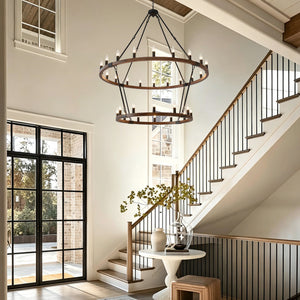 Large Solid Wood Wagon Wheel Chandelier, 2-Tier 32-Lights