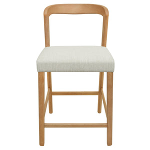 Solid Rubber Wood Counter Stools (Natural Oak + Beige) Set of 2