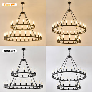 52 Inch Black Wagon Wheel Chandelier, 36-Lights