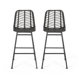 Sawtelle Outdoor Wicker Barstools (Set of 2)