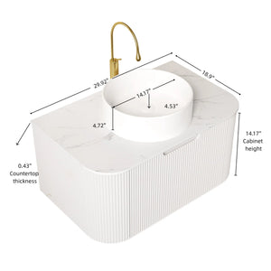 DINA 30" Bathroom Vanity & Sink with Floating Curved Edges and Striped Storage
