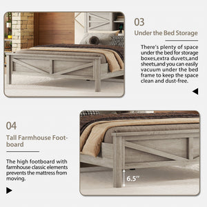 3-Pieces Bedroom Set Queen Size Farmhouse Platform Bed with Storage Headboard and Charging Station