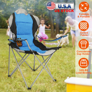 Foldable Camping Chair Heavy Duty Steel Lawn Chair Padded Seat Arm Back Beach Chair 330LBS Max Load with Cup Holder Carry Bag