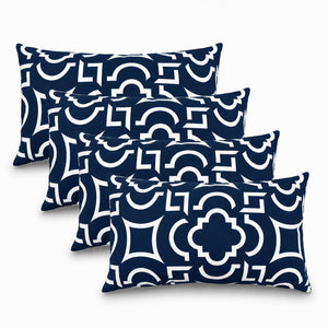 4 Pack Outdoor Lumbar Pillow with Inserts – Blue Trellis