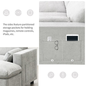 Modular Sectional With Storage Pockets, 5 Seat U Shaped Couch Set With Pillows, Free Combination Modern Cloud Sofa With 2 Movable Ottoman