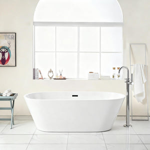 Gloss Freestanding Bathtub With Overflow & Pop Up Drain, Stand Alone Soaking Tub