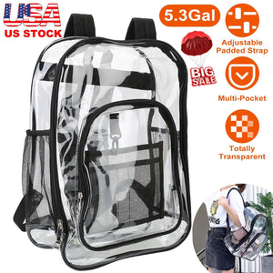 Clear Backpack Heavy Duty Transparent Book Bag Waterproof PVC Clear Backpack 5.3Gal with Reinforced Strap for College Workplace