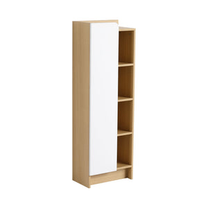 Tall Freestanding Bathroom Side Cabinet With Single Door & 4 Tier Open Shelves - Black / Light Oak / White