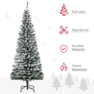 6' Slim Artificial Christmas Tree with Snow-Flocked Finish - White