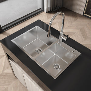 Stainless Steel Kitchen Sink, 32"x19" Double Bowl in Brushed Nickel