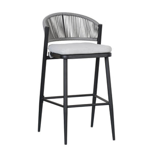 Outdoor Bar Height Metal Frame Counter Stools with Scallop-Shaped Backrest & Water-Resistant Cushions