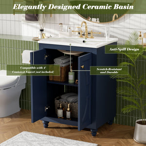 Bathroom Vanity With Ornate Elliptical Motif, Soft Close Hinges