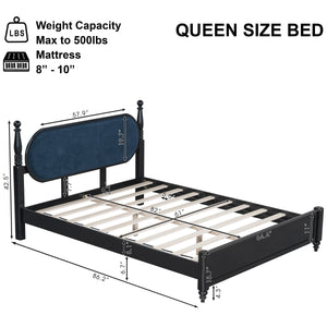 Queen Bed Frame, Solid Wood Platform with Slats