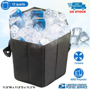 Collapsible Grocery Cooler Bag 3 Gallon Insulated Food Container Seat Combo for Camping Picnic Shopping