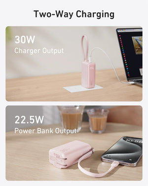 Anker Power Bank (30W, 5k,  Fusion, Built-In USB-C Cable)