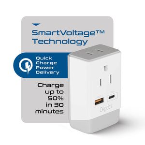 India Travel Adapter | Type D - USB-A & USB-C Ports + 2 USA Outlet (AP-10)