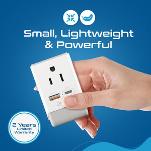 India Travel Adapter | Type D - USB-A & USB-C Ports + 2 USA Outlet (AP-10)