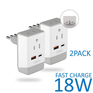 Italy, Chile Travel Adapter | Type L - USB-A & USB-C Ports + 2 USA Outlet (AP-12) - TRAPSKI