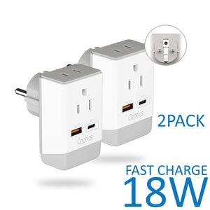 Europe (Schuko) Travel Adapter | Type E/F - USB-A & USB-C Ports + 2 USA Outlet (AP-9) - TRAPSKI