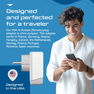 Europe (Schuko) Travel Adapter | Type E/F - USB-A & USB-C Ports + 2 USA Outlet (AP-9) - TRAPSKI