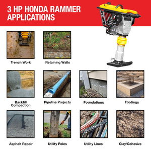 3 HP Honda Vibratory Rammer Tamper with Honda GX100 Engine 3350 lbs/ft