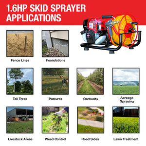 1.6HP Skid Sprayer Barrel Mount Only with Honda GX35 100ft Hose and 500 PSI Pump for Pest Control