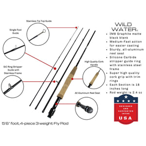 Standard Fly Fishing Kit, 3wt Rod | 5'6"ft | 4-piece | Wild Water Fly Fishing