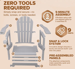 Adirondack Chair - HDPE Weather Resistant - Grey