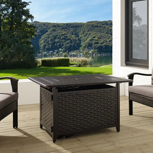 Albany 44" Rectangular Woven Aluminum Convertible Gas Fire Pit Table