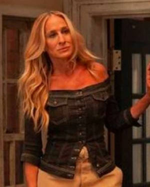 And Just Like That Sarah Jessica Parker Denim Off-The-Shoulders Top