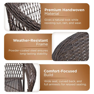 Arro Bistro Stacking Chairs, Mocha, Wicker Construction, Indoor & Outdoor - 4 Piece Set