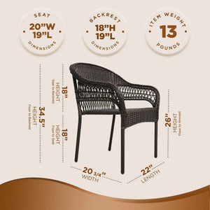 Arro Bistro Stacking Chairs, Mocha, Wicker Construction, Indoor & Outdoor - 4 Piece Set