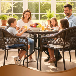 Arro Bistro Stacking Chairs, Mocha, Wicker Construction, Indoor & Outdoor - 4 Piece Set