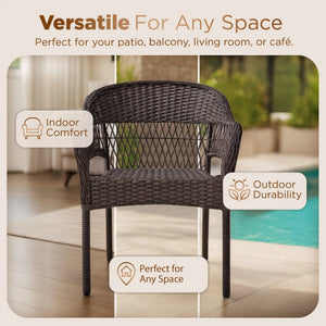 Arro Bistro Stacking Chairs, Mocha, Wicker Construction, Indoor & Outdoor - 4 Piece Set