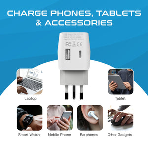 Brazil Travel Adapter Plug Combo - Type C, N | USB-A + USB-C - Brazilian Combo (CTU-9C-11C)