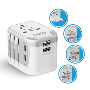 5 in 1 Universal Travel Adapter - 2 USB-A + USB-C - Max. 17W (3.4A) - White (UP-16KU-WH) - TRAPSKI