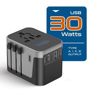 30W 6 in 1 Universal Travel Adapter - 2 USB-A + 3 USB-C - Max. 30W (6A) (UP-30KU-BL) - TRAPSKI