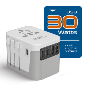 30W 6 in 1 Universal Travel Adapter - 2 USB-A + 3 USB-C - Max. 30W (6A) - White (UP-30KU-WH) - TRAPSKI