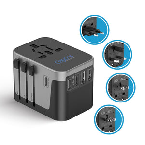 30W 6 in 1 Universal Travel Adapter - 2 USB-A + 3 USB-C - Max. 30W (6A) (UP-30KU-BL) - TRAPSKI