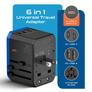 70W International Travel Plug Adapter - 2 USB-C + 1 GaN 3.0 (USB-C) & 2 USB ports (UP-70KU) - TRAPSKI