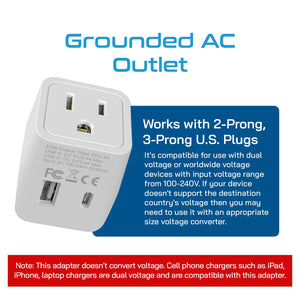 Japan, Philippines Travel Adapter - Type A - USB-A + USB-C (CTU-6)