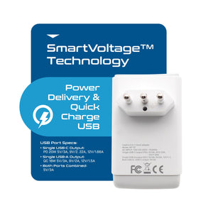 Italy, Chile Travel Adapter | Type L - USB-A & USB-C Ports + 2 USA Outlet (AP-12)