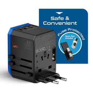70W International Travel Plug Adapter - 2 USB-C + 1 GaN 3.0 (USB-C) & 2 USB ports (UP-70KU) - TRAPSKI