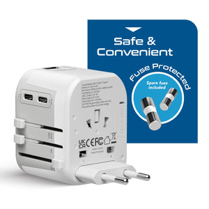 5 in 1 Universal Travel Adapter - 2 USB-A + USB-C - Max. 17W (3.4A) - White (UP-16KU-WH) - TRAPSKI