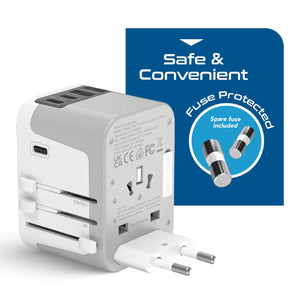 30W 6 in 1 Universal Travel Adapter - 2 USB-A + 3 USB-C - Max. 30W (6A) - White (UP-30KU-WH) - TRAPSKI