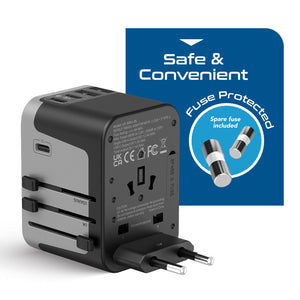 30W 6 in 1 Universal Travel Adapter - 2 USB-A + 3 USB-C - Max. 30W (6A) (UP-30KU-BL) - TRAPSKI